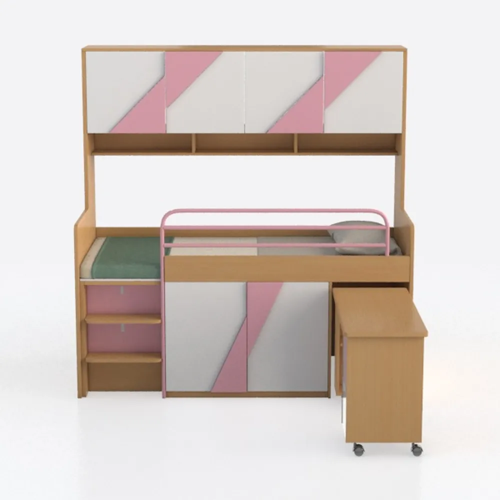 Interbeds Letto a castello MAX 4 dimensioni 200 x 80 cm con armadio e scrivania, colore a scelta con materasso (rosa)