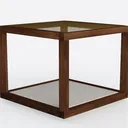 Modern Walnut Glass Top Two Tier Side Table 3D Model Left 45 Degree View
