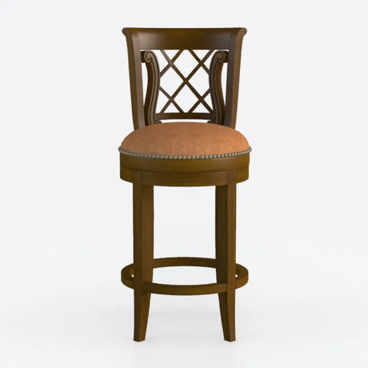 Traditional Solid Wood Leather Upholstered Bar Stool 3D Model