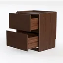 Minimalist Walnut Solid Wood Nightstand 2 Drawer Storage 3D Model Left 45 Degree View