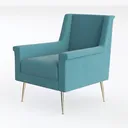 Modern Teal Velvet Upholstered Armchair With Gold Metal Legs 3D Model Left 45 Degree View