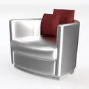 Modern Silver Leather Barrel Armchair with Throw Pillows 3D Model Left 45 Degree View