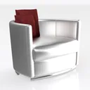 Modern Silver Leather Barrel Armchair with Throw Pillows 3D Model Right 45 Degree View