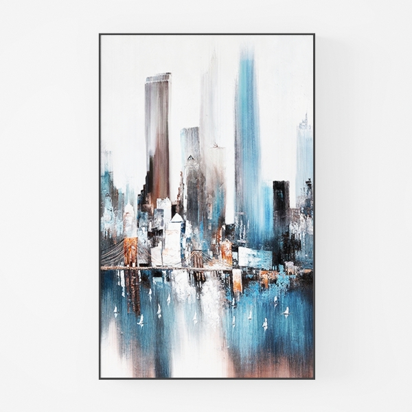 3D Blue Abstract Canvas Wall Art for Office,Hand