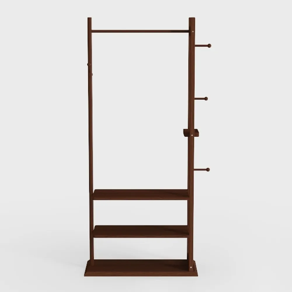 Solid Wood Clothing Rack with Wheels and Cactus