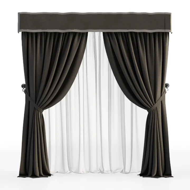 Modern Double Layer Fabric Curtain Window 3D Model
