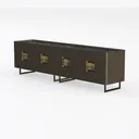 Modern Dark Wood Brass Accent Metal Leg Sideboard Cabinet 3D Model Left 45 Degree View