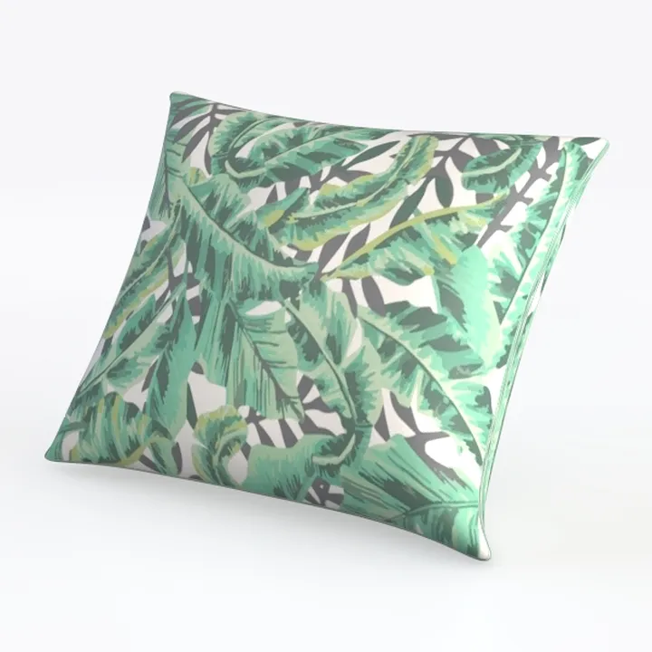 Tropical Palm Leaf Print Fabric Throw Pillow 3D Model