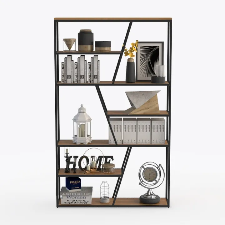 Modern Industrial Metal Oak Wood Bookshelf Display Shelf 3D Model