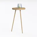 Minimalist Solid Oak Round Side Table 3D Model Left 45 Degree View