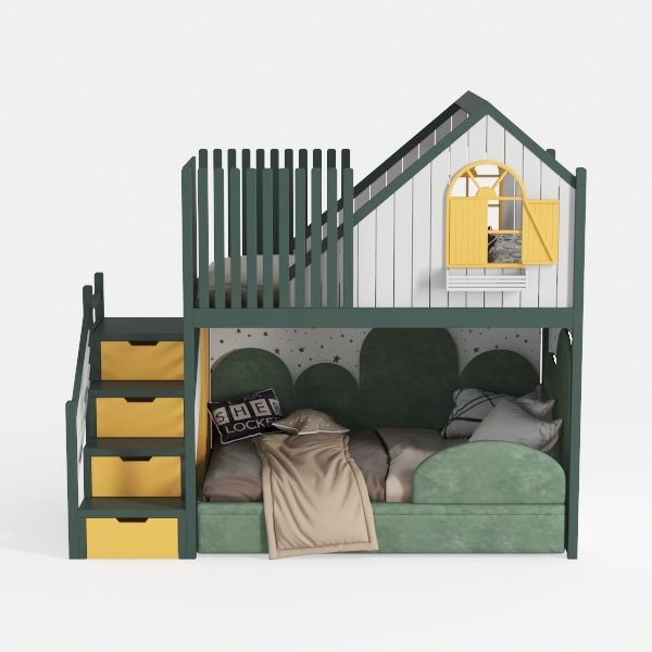 Harper & Bright Designs House Bunk Bed with Stairs