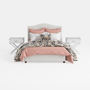 Modern Linen Upholstered King Bed with Matching Nightstands 3D Model
