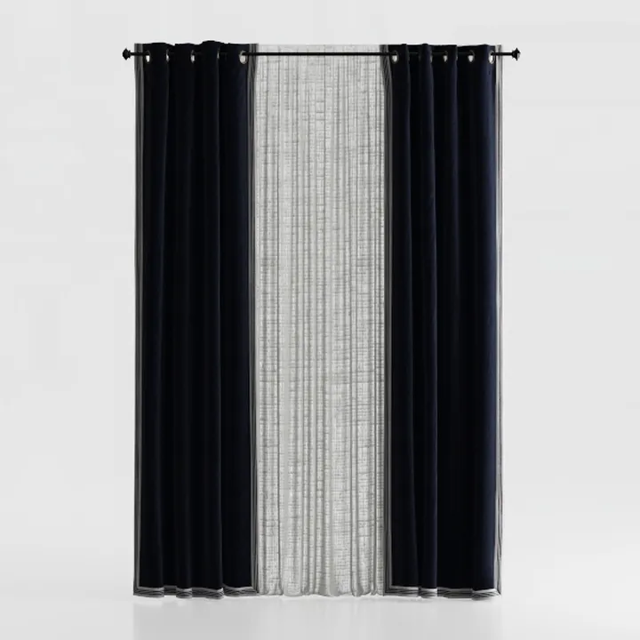 Modern Minimalist Velvet Linen Window Curtain Set 3D Model