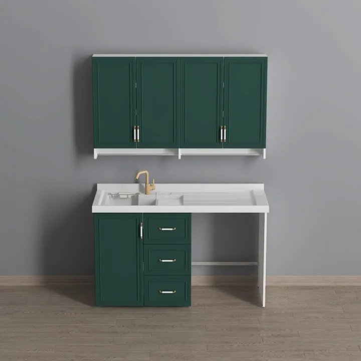 Modern Dark Green Solid Wood Bathroom Vanity Cabinet With Sink 3D Model