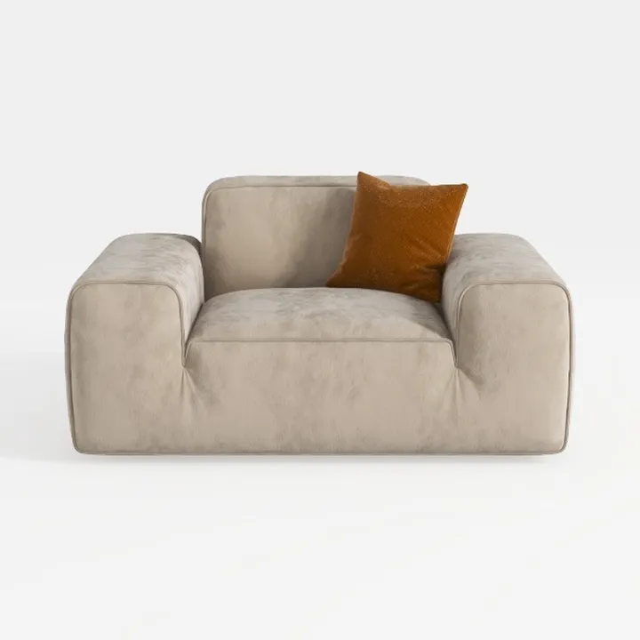 Minimalist Velvet Fabric Accent Armchair with Throw Pillow 3D Model