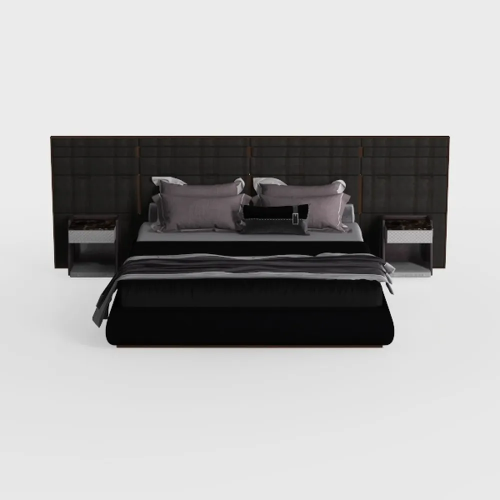 Acme Rivas Channel-Tufted Fabric Queen Bed with Ov