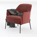 Modern Minimalist Velvet Fabric Armchair with Metal Legs 3D Model Left 45 Degree View