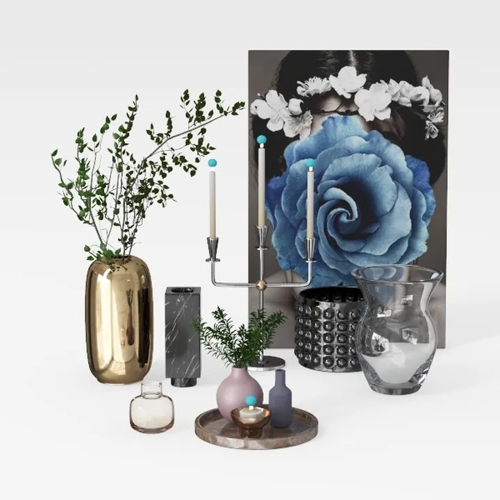 Modern Luxury Home Decor Accessories Set with Vases Candle Holder Wall Art 3D Model