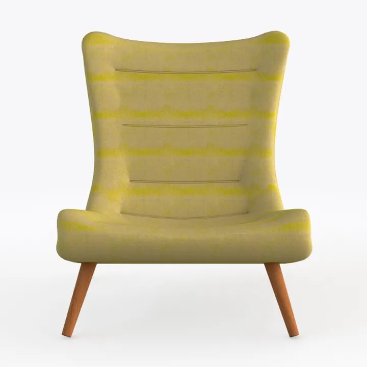 Mid Century Yellow Fabric Upholstered Wingback Accent Chair 3D Model