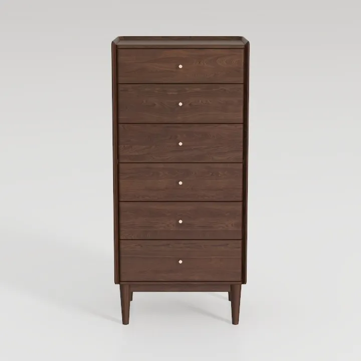 Mid-Century Solid Walnut Wood Tall Dresser Cabinet 3D Model