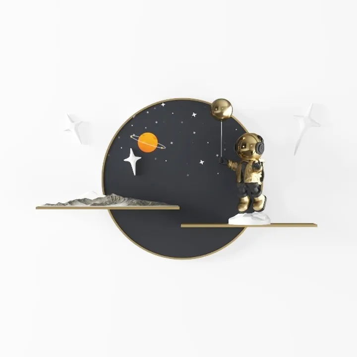 Modern Astronaut Decorative Wall Shelf With Space Scene 3D Model