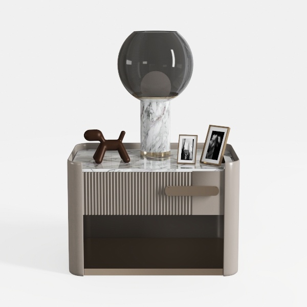 Nightstand with Drawer, Modern Fluted Night Stand