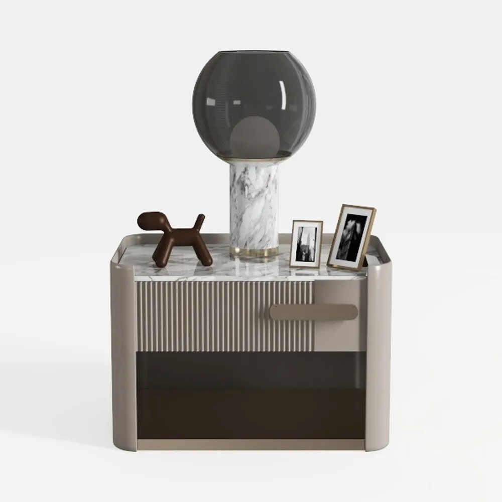 Nightstand with Drawer, Modern Fluted Night Stand