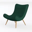 Modern Dark Green Fabric Wooden Legs Armchair 3D Model Left 45 Degree View