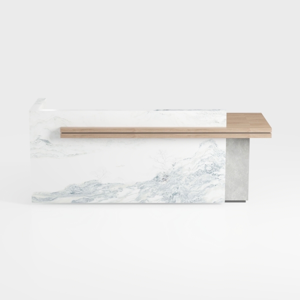 BAYTEWJX Legno Bancone della Reception,Grande Sportello di Servizio,con Cassetto Bloccabile Vassoio per Tastiera e Luce,per Ufficio Sale Aziendali Hotel.(White Stripes,140x60x100cm)