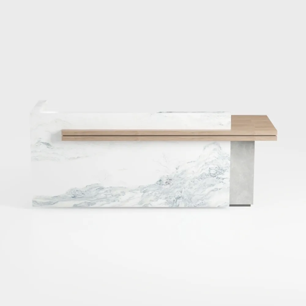 BAYTEWJX Legno Bancone della Reception,Grande Sportello di Servizio,con Cassetto Bloccabile Vassoio per Tastiera e Luce,per Ufficio Sale Aziendali Hotel.(White Stripes,140x60x100cm)