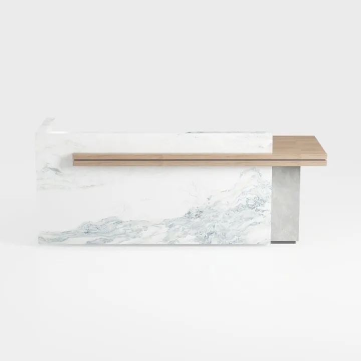 BAYTEWJX Legno Bancone della Reception,Grande Sportello di Servizio,con Cassetto Bloccabile Vassoio per Tastiera e Luce,per Ufficio Sale Aziendali Hotel.(White Stripes,140x60x100cm)