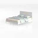 Minimalist White Solid Wood Platform Bed with Bedding 3D Model Left 45 Degree View