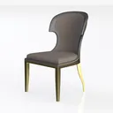 Modern Gray Velvet Gold Metal Upholstered Dining Chair 3D Model Left 45 Degree View