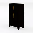 Black Solid Wood Brass Accent Tall Storage Cabinet 3D Model Left 45 Degree View