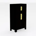 Black Solid Wood Brass Accent Tall Storage Cabinet 3D Model Right 45 Degree View