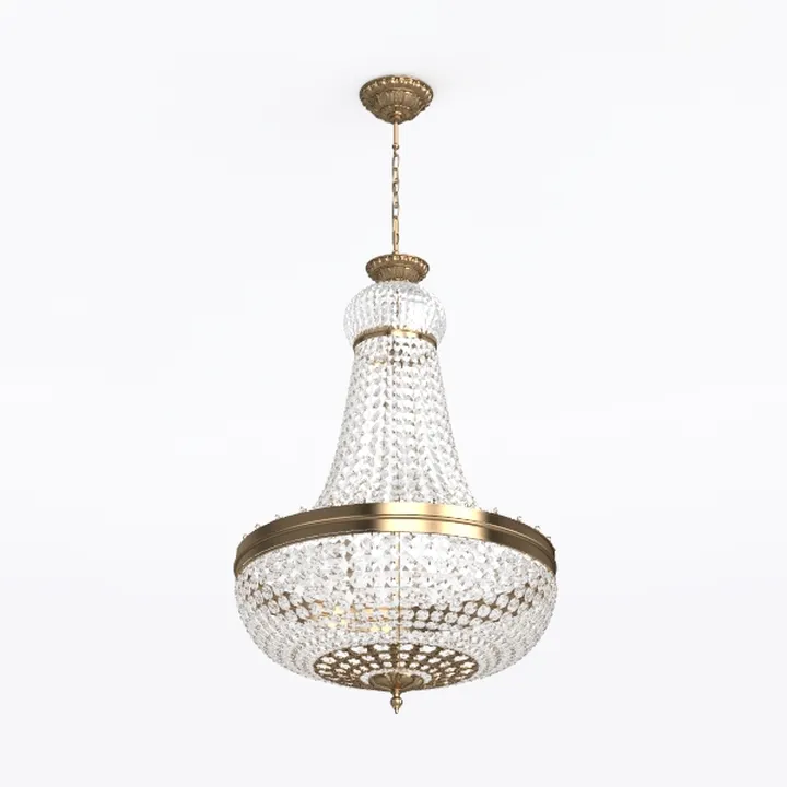 French Vintage Brass Crystal Chandelier 3D Model