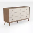 Mid Century Modern Solid Wood White 9 Drawer Dresser 3D Model Right 45 Degree View