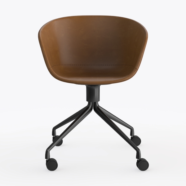 Armless Office Chair, Swivel Rolling PU Leather