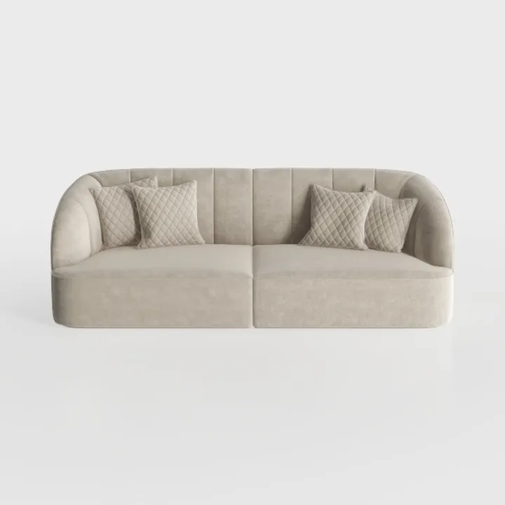 Minimalist Beige Fabric Tufted Sofa 3D Model