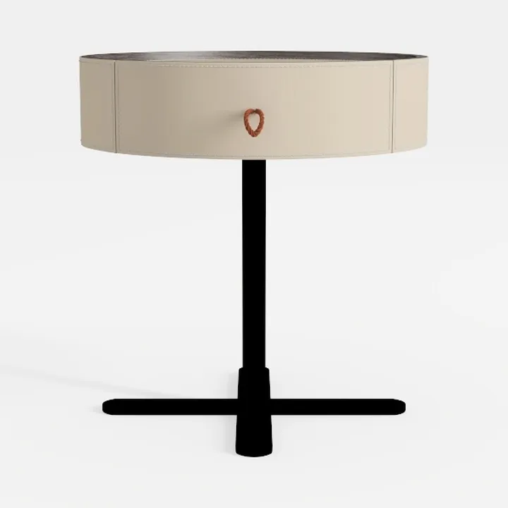 Minimalist Beige Fabric Black Metal Single Drawer Side Table 3D Model