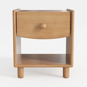 Minimalist Solid Wood Nightstand with Drawer and Open Shelf 3D Model