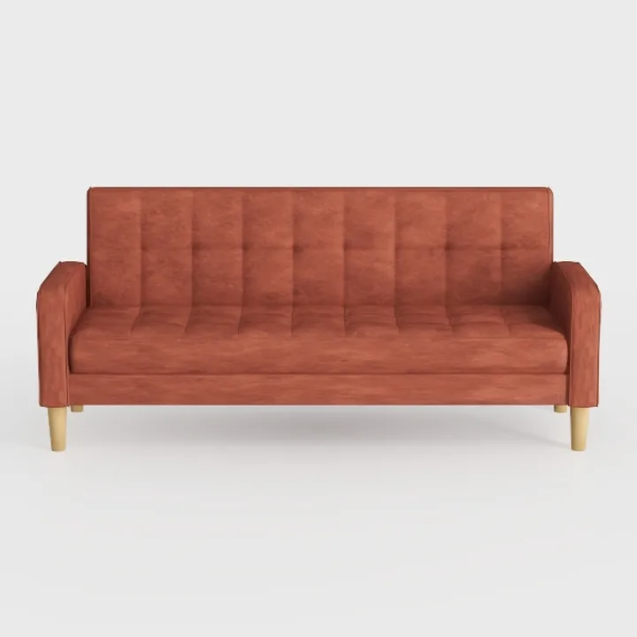 Minimalist Tufted Fabric Sofa with Solid Wood Legs 3D Model