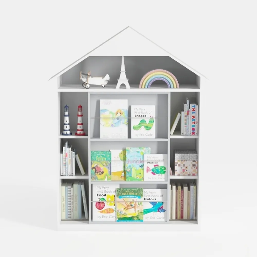 Kids Bookshelf - 4-Tier White Wooden Bookshelves