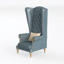 Vintage Blue Leather Tufted Tall Wingback Armchair 3D Model Left 45 Degree View