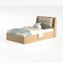 Modern Solid Oak Upholstered Storage Bed 3D Model Left 45 Degree View
