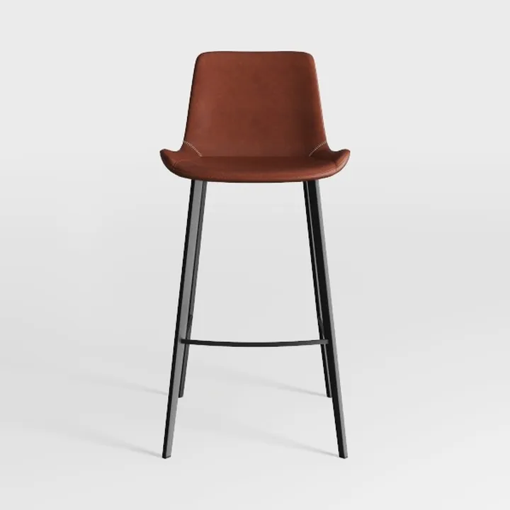 Minimalist Brown Leather Metal Bar Stool 3D Model