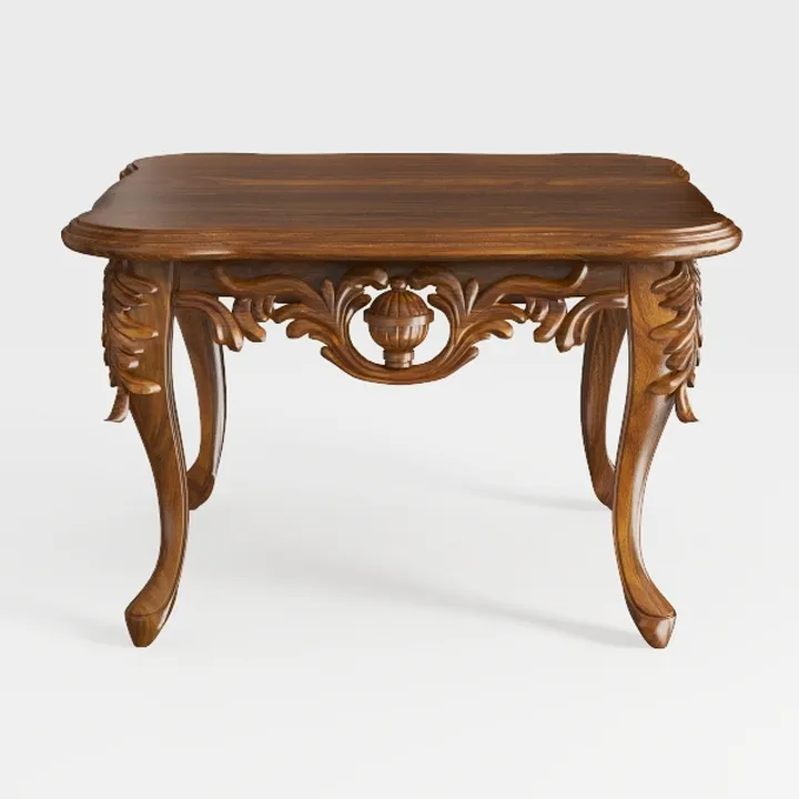 Vintage Carved Solid Wood Coffee Table 3D Model