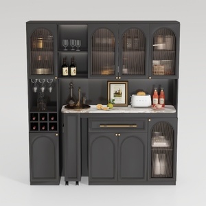 Modern Dark Solid Wood Marble Top Wine Cabinet Bar Unit 3D Model