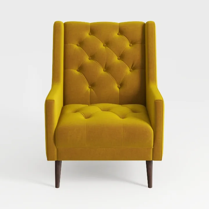 Modern Mustard Velvet Tufted Wingback Armchair 3D Model