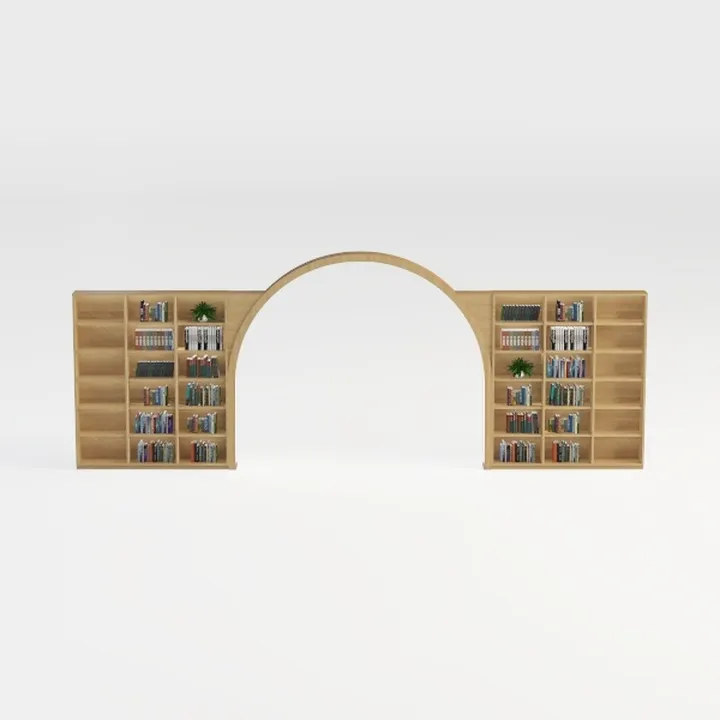Minimalist Solid Wood Arched Bookshelf Storage 3D Model